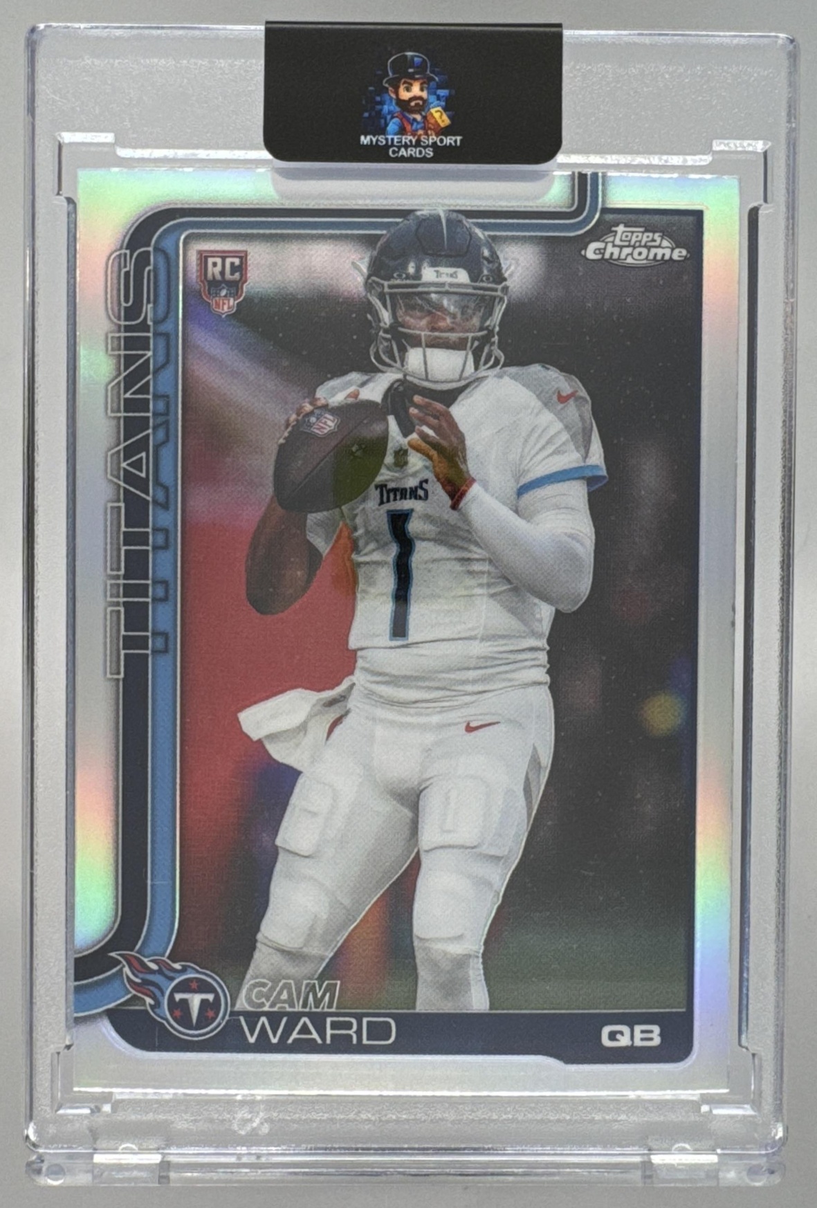 Card image for 2025 Topps Football Chrome Cam Ward Rookie Refractor #314 RC Tennessee Titans