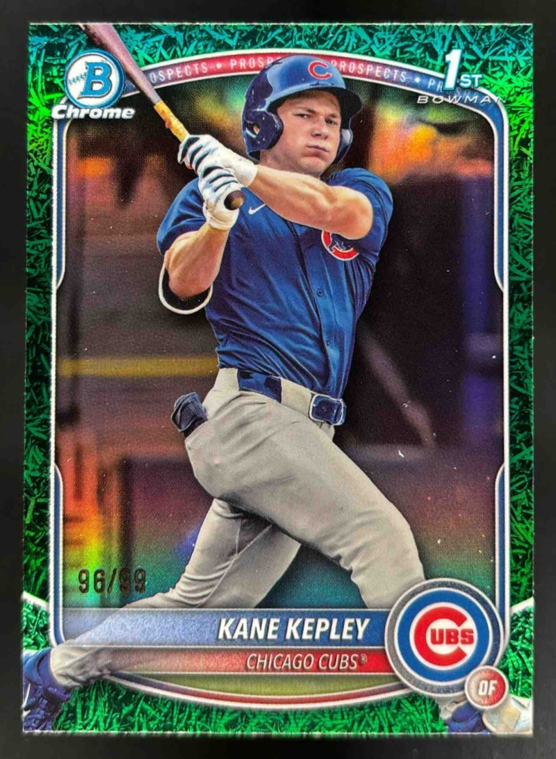 Card image for 2025 Bowman Draft Kane Kepley Chrome Green Grass Refractor /99 #BDC-200 Cubs