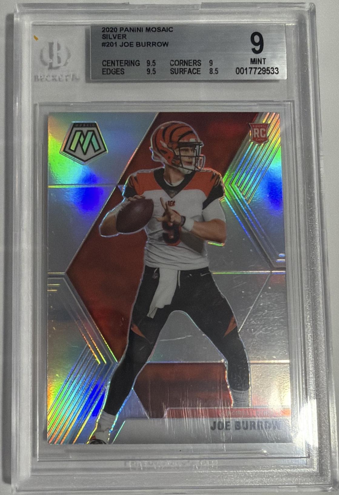 Card image for 2020 Panini Football Mosaic Joe Burrow Prizm Silver #201 RC Cincinnati Bengals