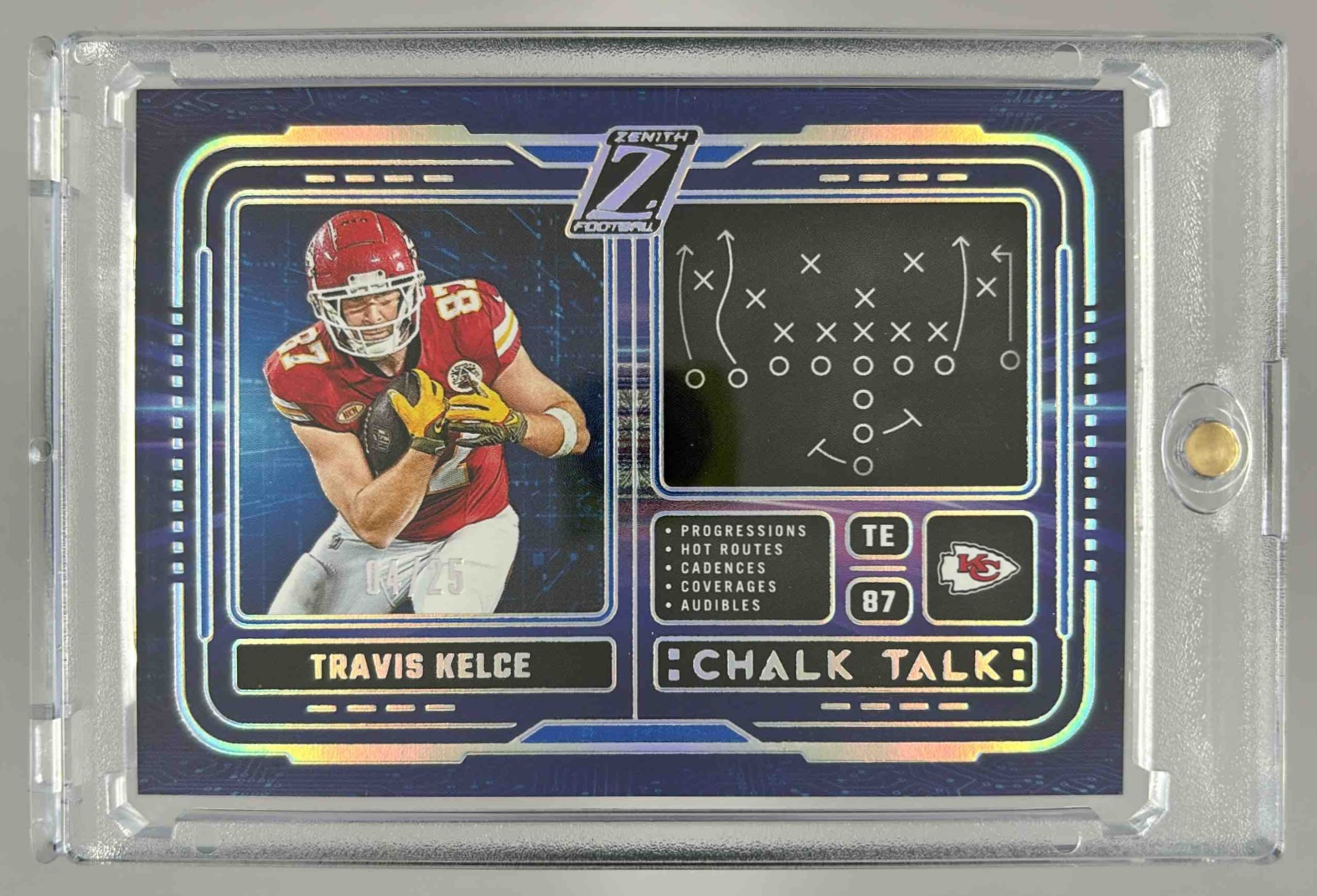 Card image for 2024 Panini Zenith Travis Kelce Chalk Talk Blue /25 #24 Chiefs