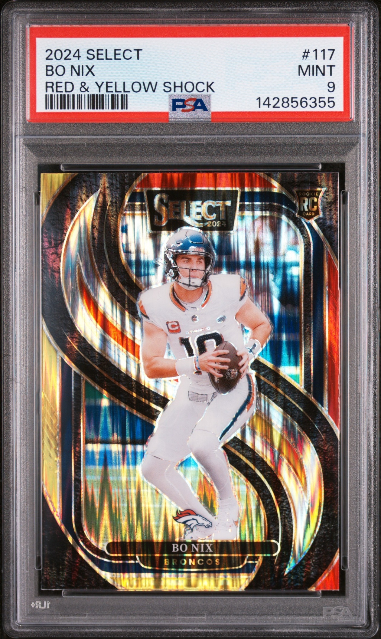 Card image for 2025 Panini Select Brock Purdy Premier Level Green and Yellow Prizm Shock #117 49ers