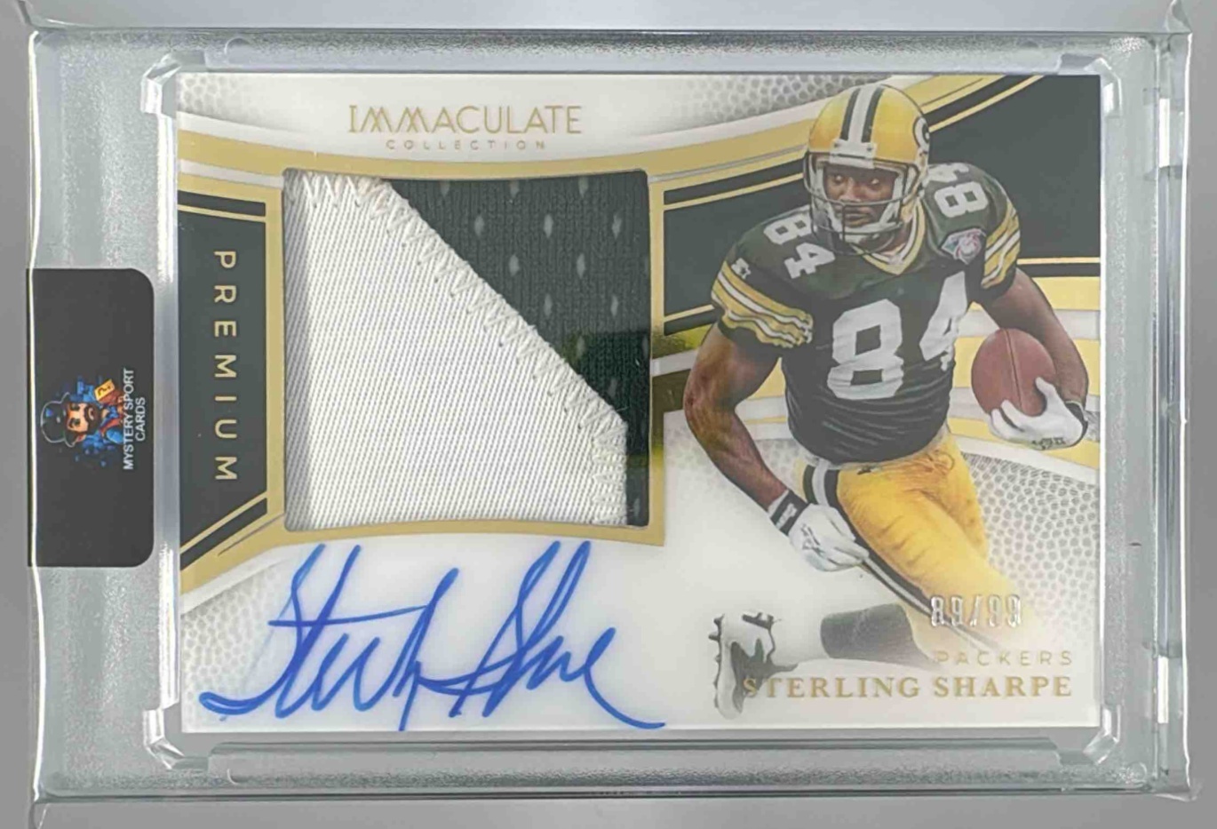Card image for 2025 Panini Immaculate Collection Sterling Sharpe Premium Patch Auto /99 #12 MEM Packers