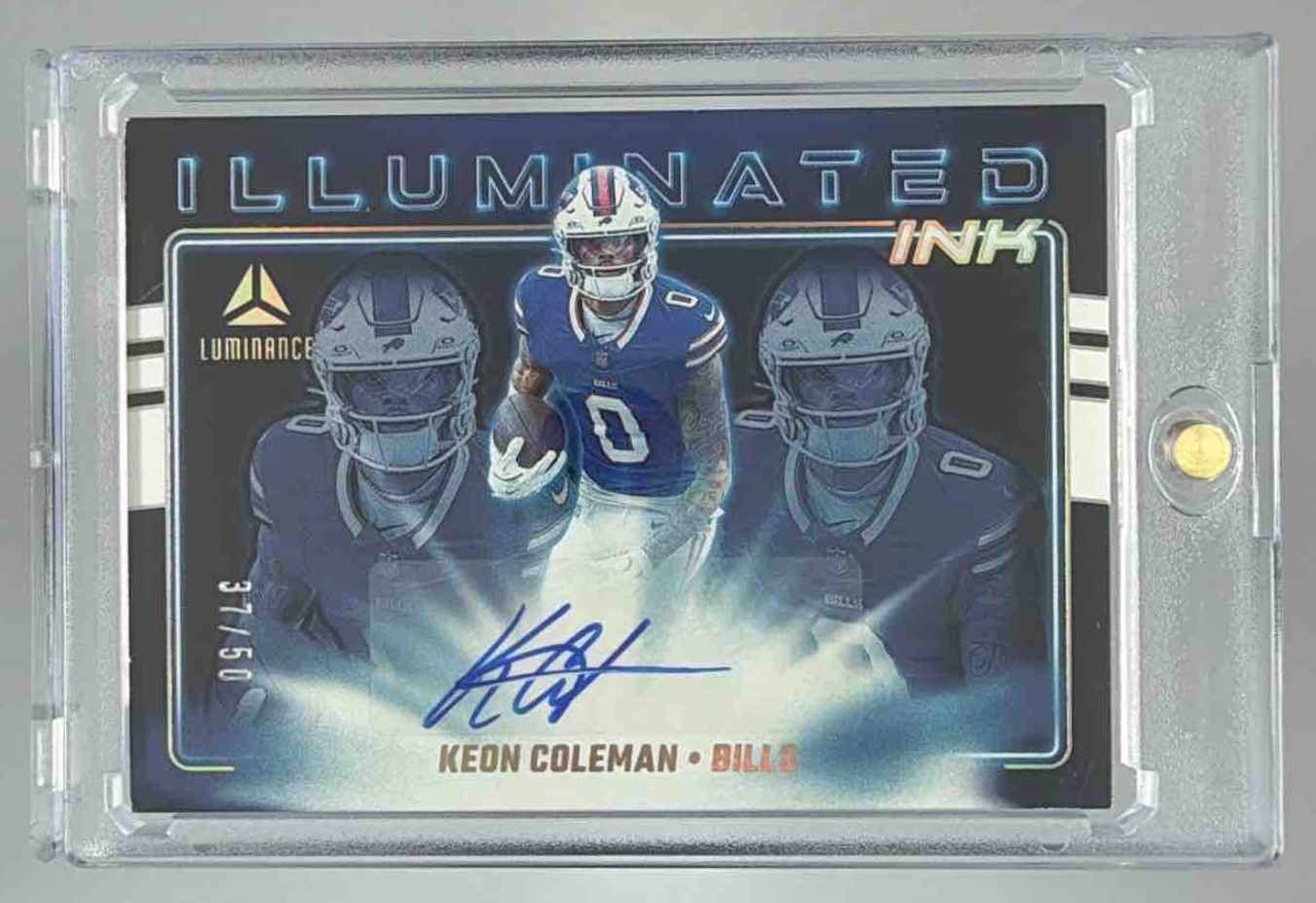 Card image for 2025 Panini Luminance Keon Coleman Illuminated Ink /100 #II-KCO Auto Bills