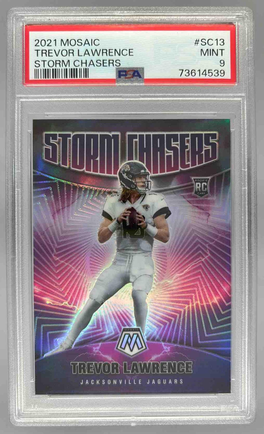 Card image for 2021 Panini Mosaic Trevor Lawrence Storm Chasers #SC-13 RC Jaguars