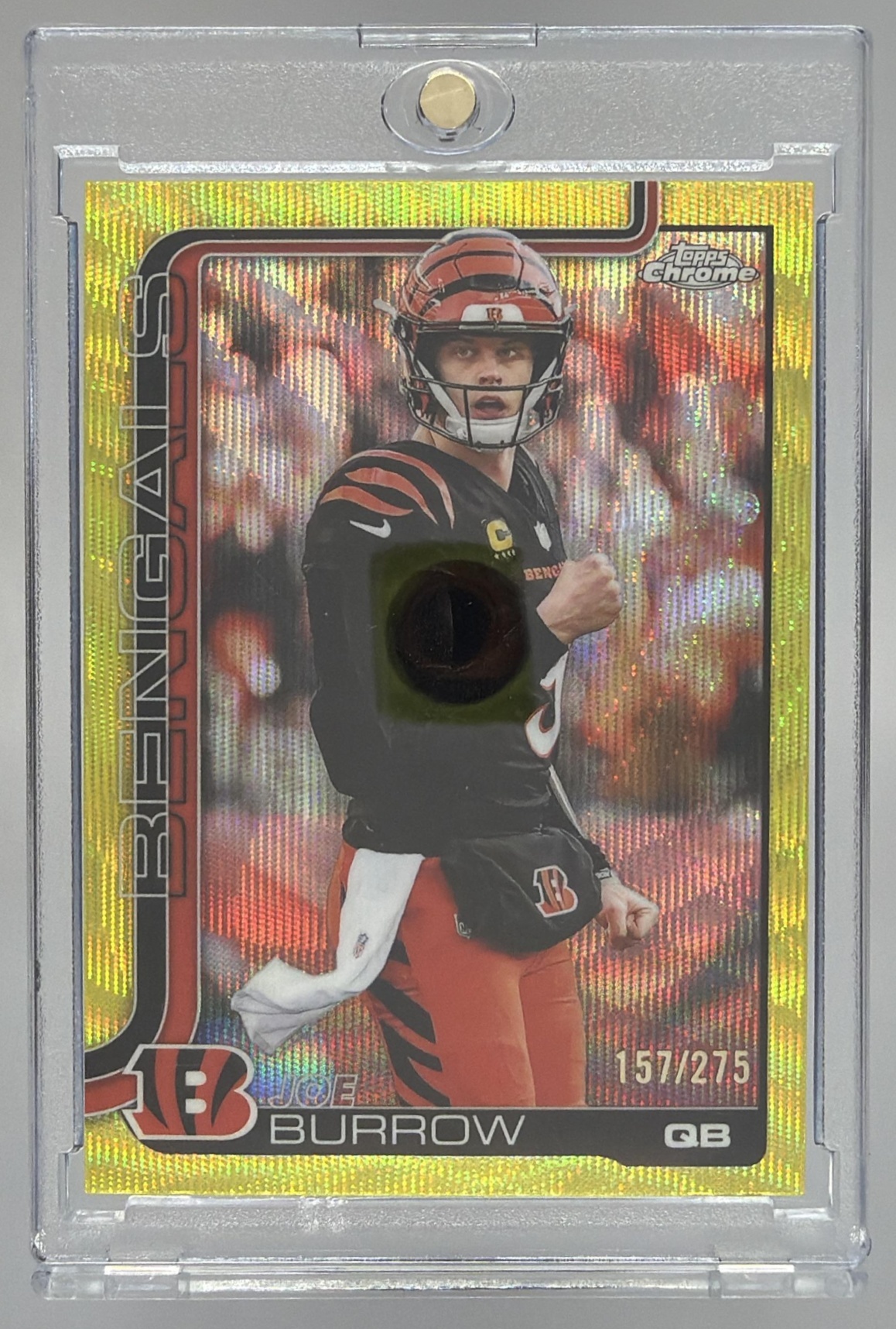 Card image for 2025 Topps Chrome Joe Burrow Yellow Wave Refractor /275 #61 Bengals