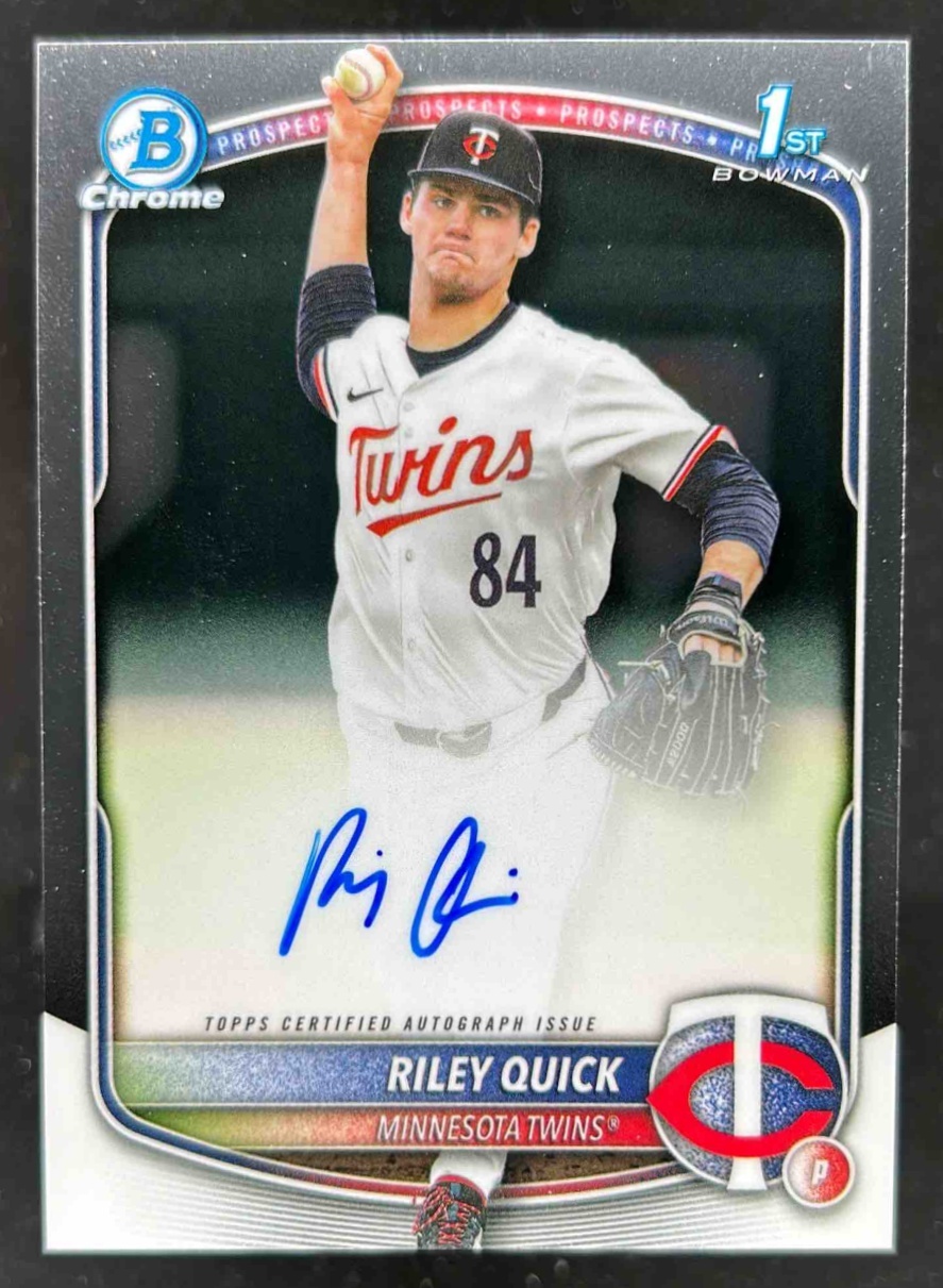 Card image for Riley Quick 2025 Bowman Baseball Draft Chrome Auto 1st Prospect Minnesota Twins