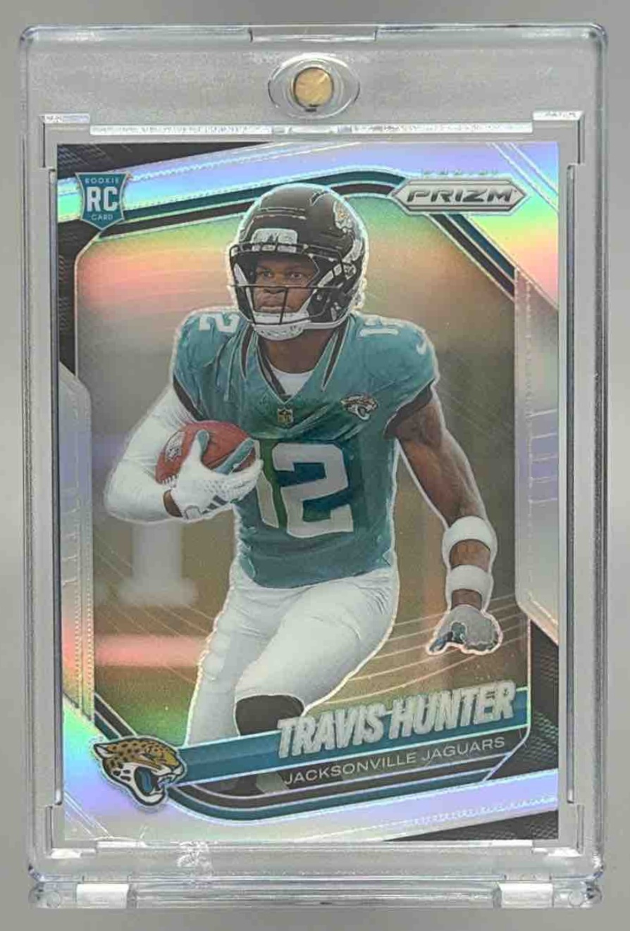 Card image for 2025 Panini Football Prizm Travis Hunter Silver #301 RC Jacksonville Jaguars