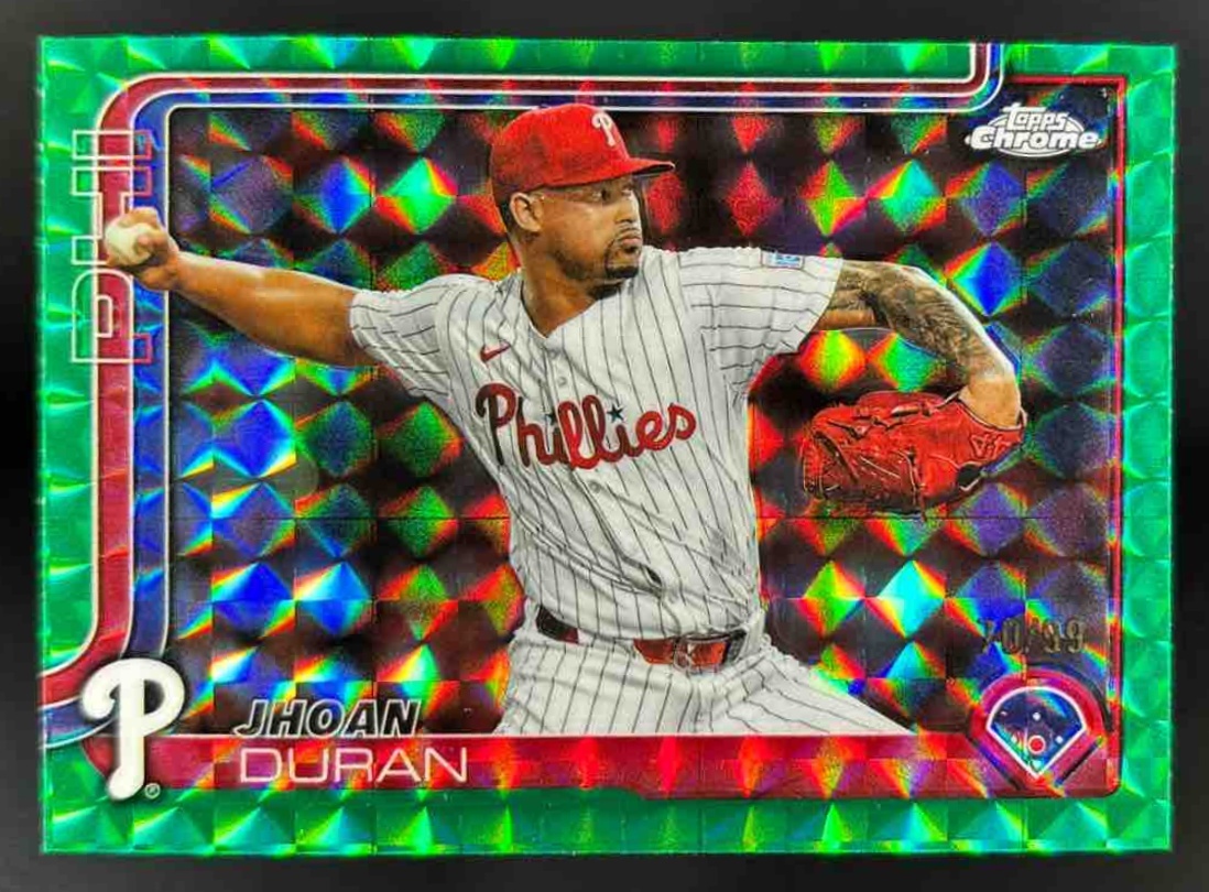 Card image for 2025 Topps Chrome Update Jhoan Duran Green Geometric Refractor /99