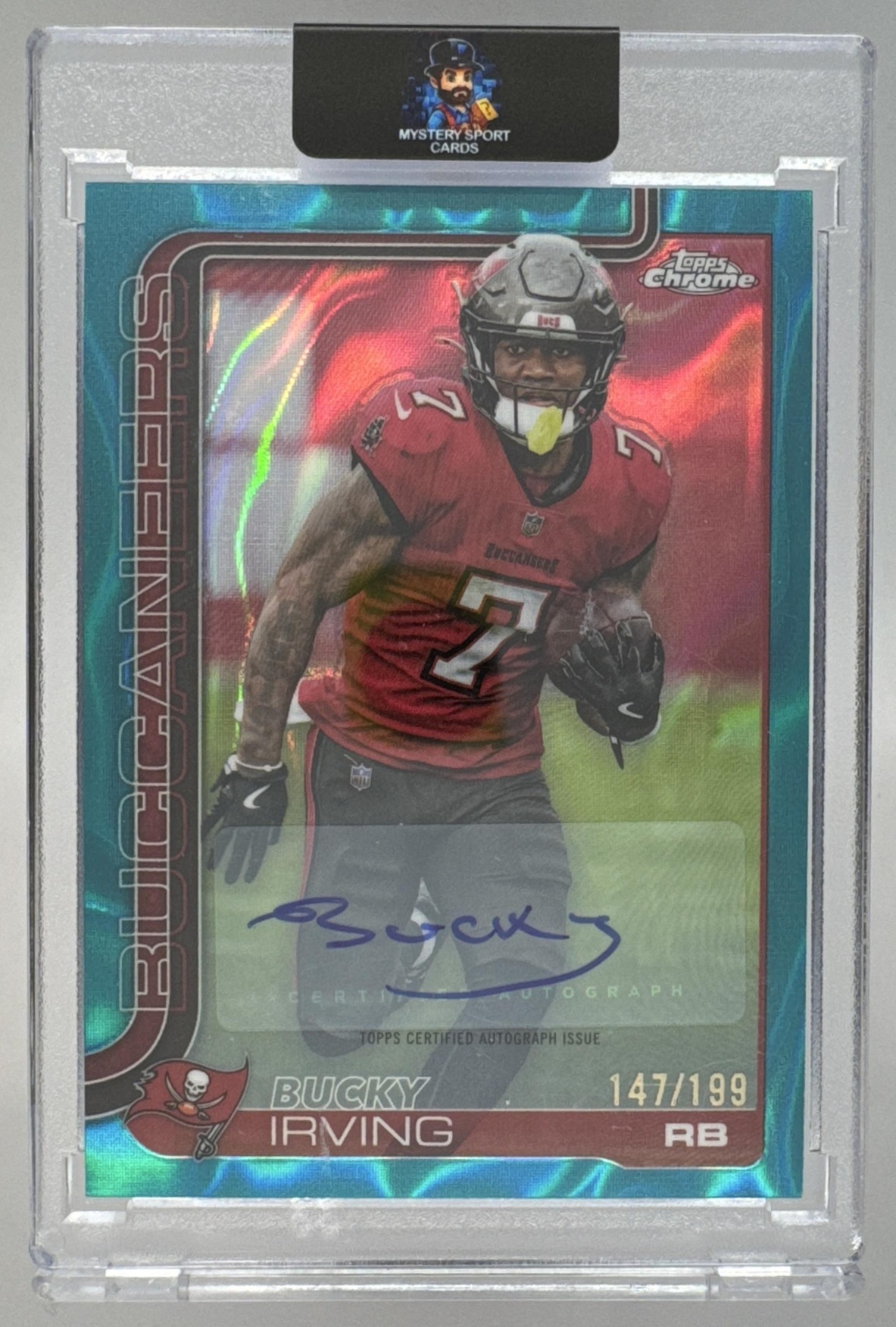 Card image for 2025 Topps Chrome Bucky Irving Auto Aqua Lava Refractor /199 #BA-BI Buccaneers