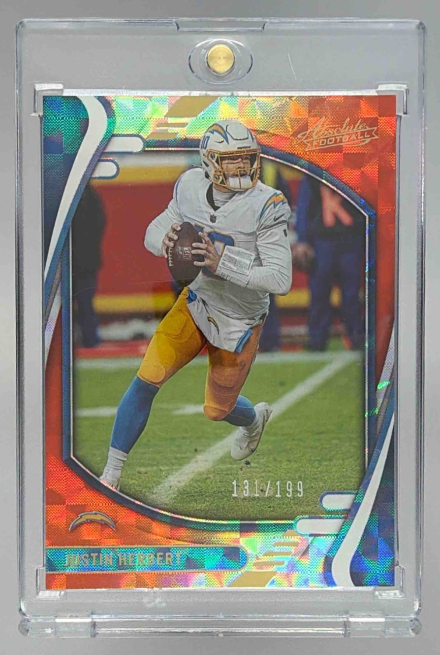 Card image for 2021 Panini Absolute Justin Herbert Orange Mosaic /199 #73 Chargers