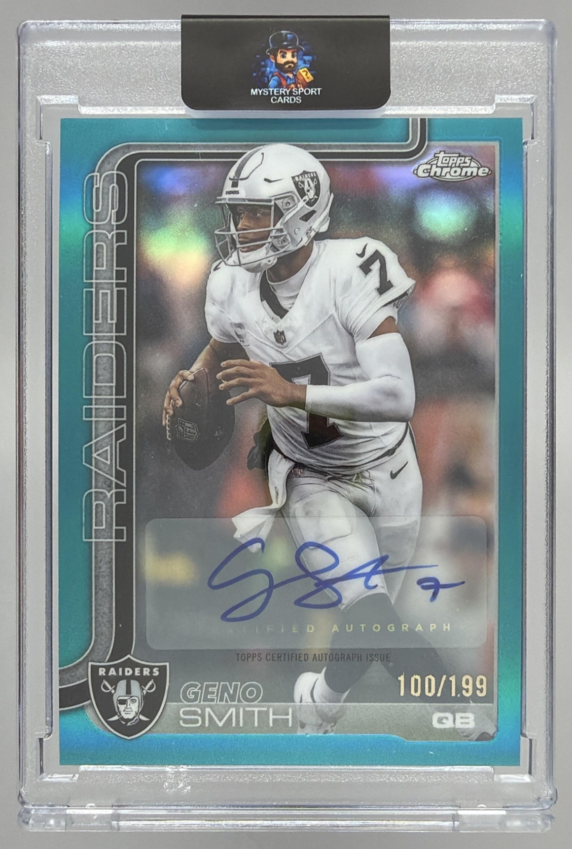 Card image for 2025 Topps Chrome Geno Smith Auto Aqua Lava Refractor /199 #BA-GS Raiders
