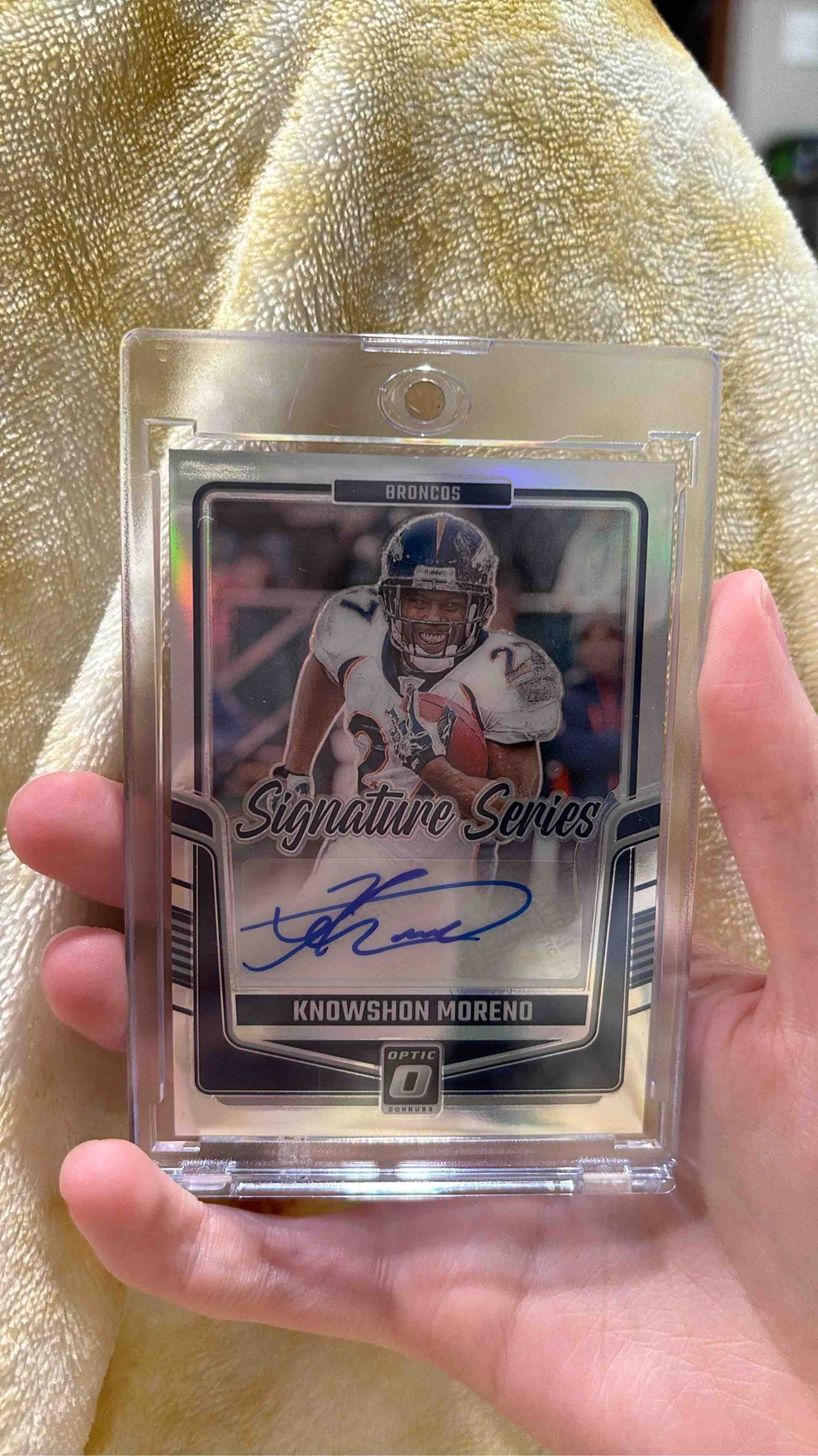 Card image for 2024 Panini Donruss Optic Knowshon Moreno Signature Series Holo #SSH-KMO Auto Bulldogs