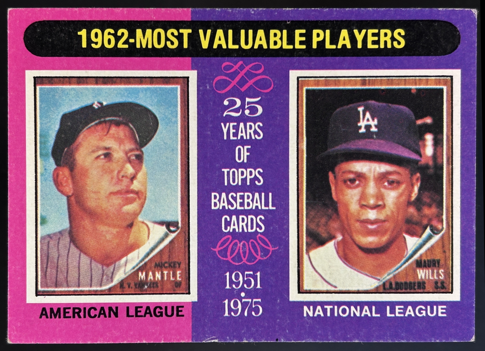 Card image for 1975 TOPPS 1962 MVPS MICKEY MANTLE MAURY WILLS M #200