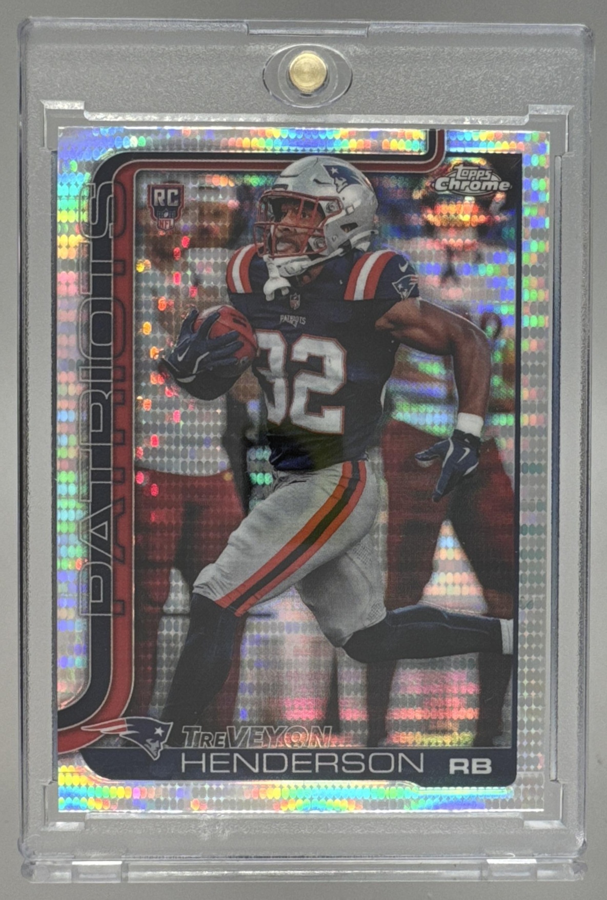 Card image for 2025 Topps Chrome TreVeyon Henderson Rookie #328 RC Patriots