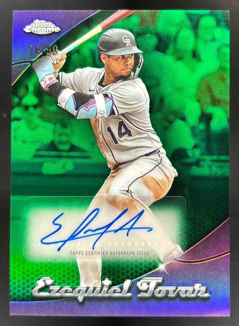 Card image for 2025 Topps Chrome Update Ezequiel Tovar ography Green Refractor /99 Auto