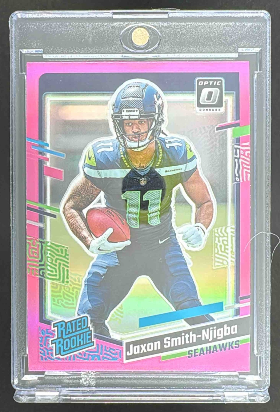 Card image for 2023 Panini Donruss Optic Jaxon Smith-Njigba Pink Prizm #293 RC Rated Rookie Seahawks