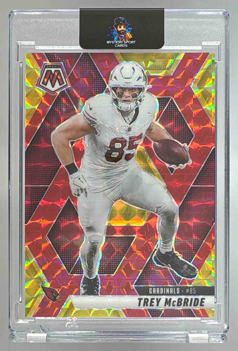 Card image for 2025 Panini Mosaic Trey McBride Choice Fusion Red & Yellow Prizm /89 #176 Cardinals