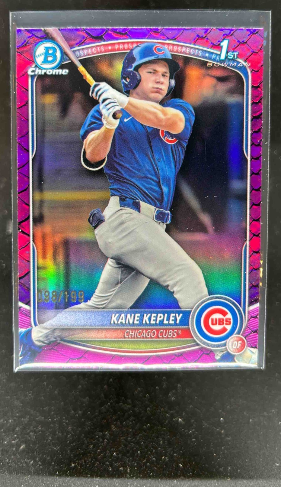 Card image for Kane Kepley 2025 Bowman Draft Chrome Fuchsia Reptilian Refractor /199