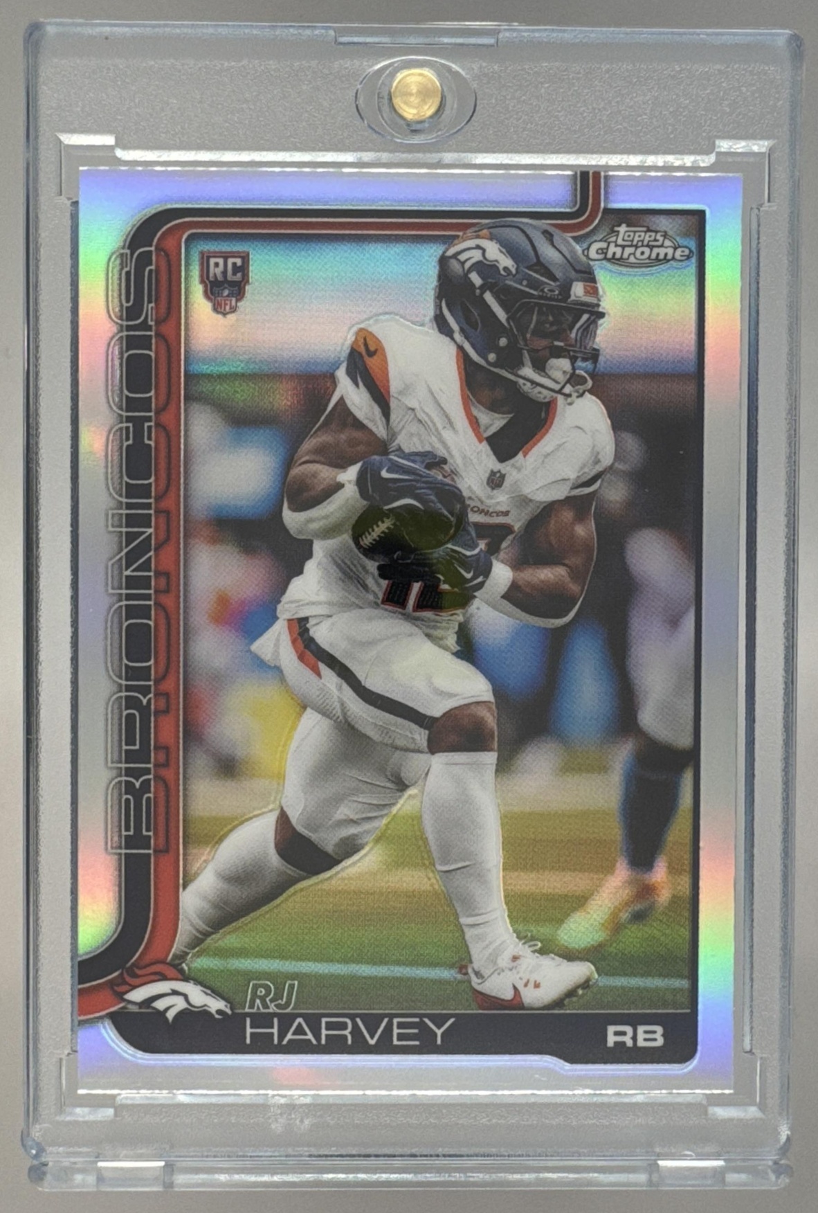 Card image for 2025 Topps Football Chrome RJ Harvey Rookie Refractor #330 RC Denver Broncos