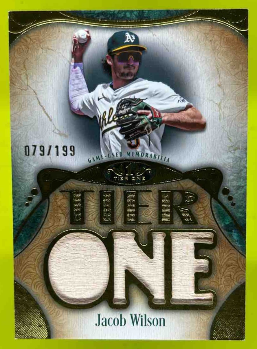 Card image for Jacob Wilson 2026 Topps Baseball Tier One Relic Die Cut /199 MEM Athletics