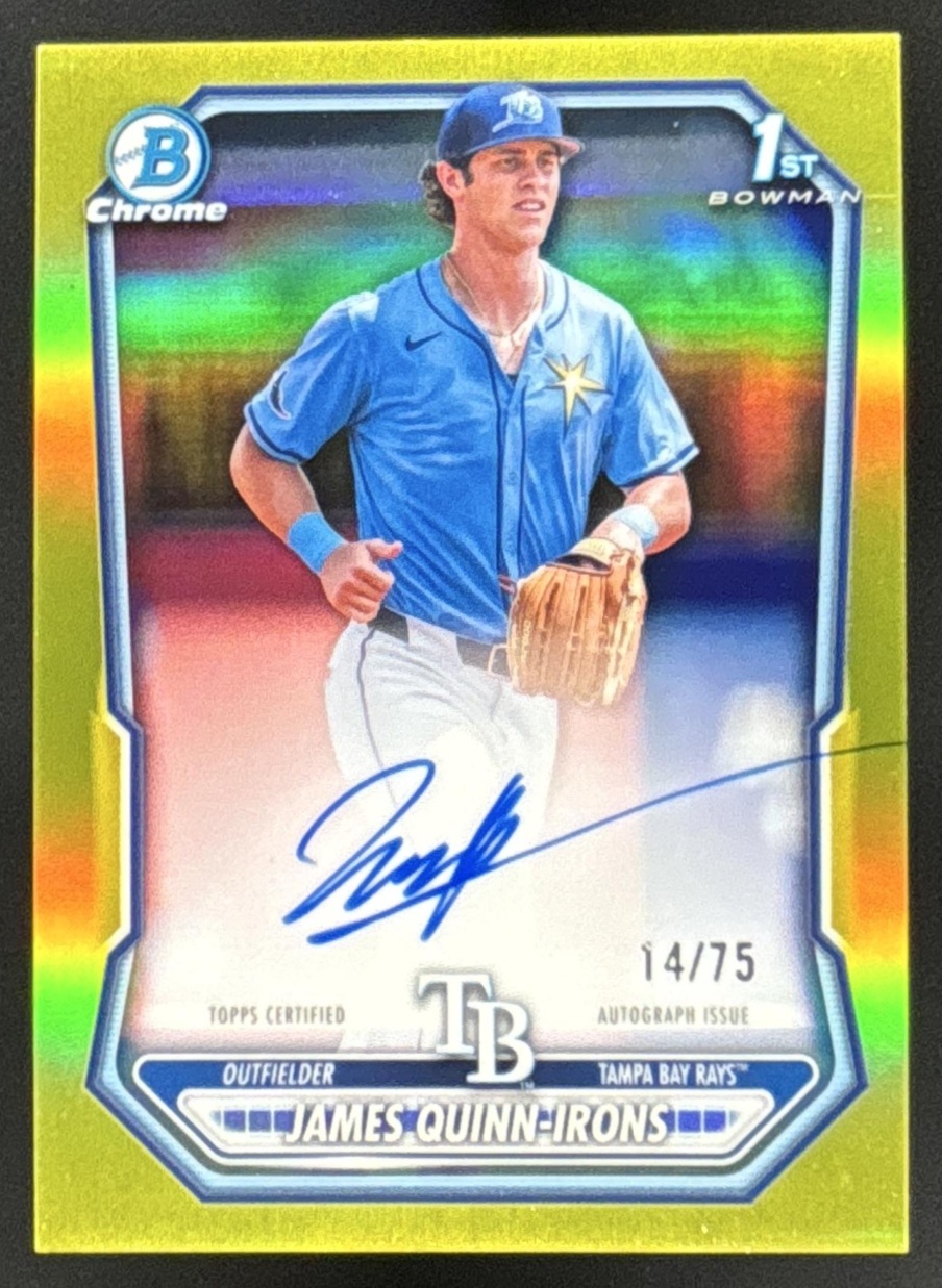 Card image for 2026 Bowman James Quinn-Irons Chrome Auto Yellow Refractor /75 1st Prospect