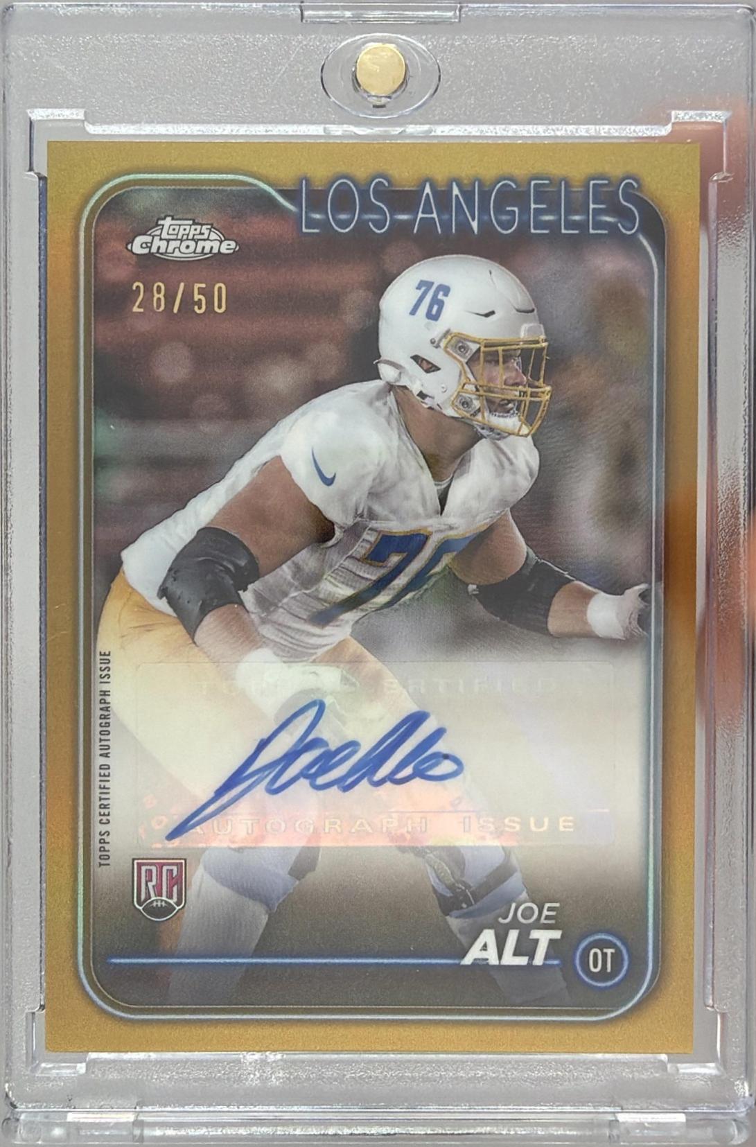 Card image for 2024 Topps Chrome Joe Alt Rookie Auto Gold Refractor /50 #RA-JAL RC Chargers