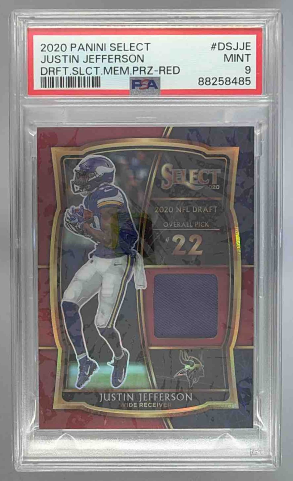 Card image for 2020 Panini Football Prizm Justin Jefferson Red #398 RC Minnesota Vikings