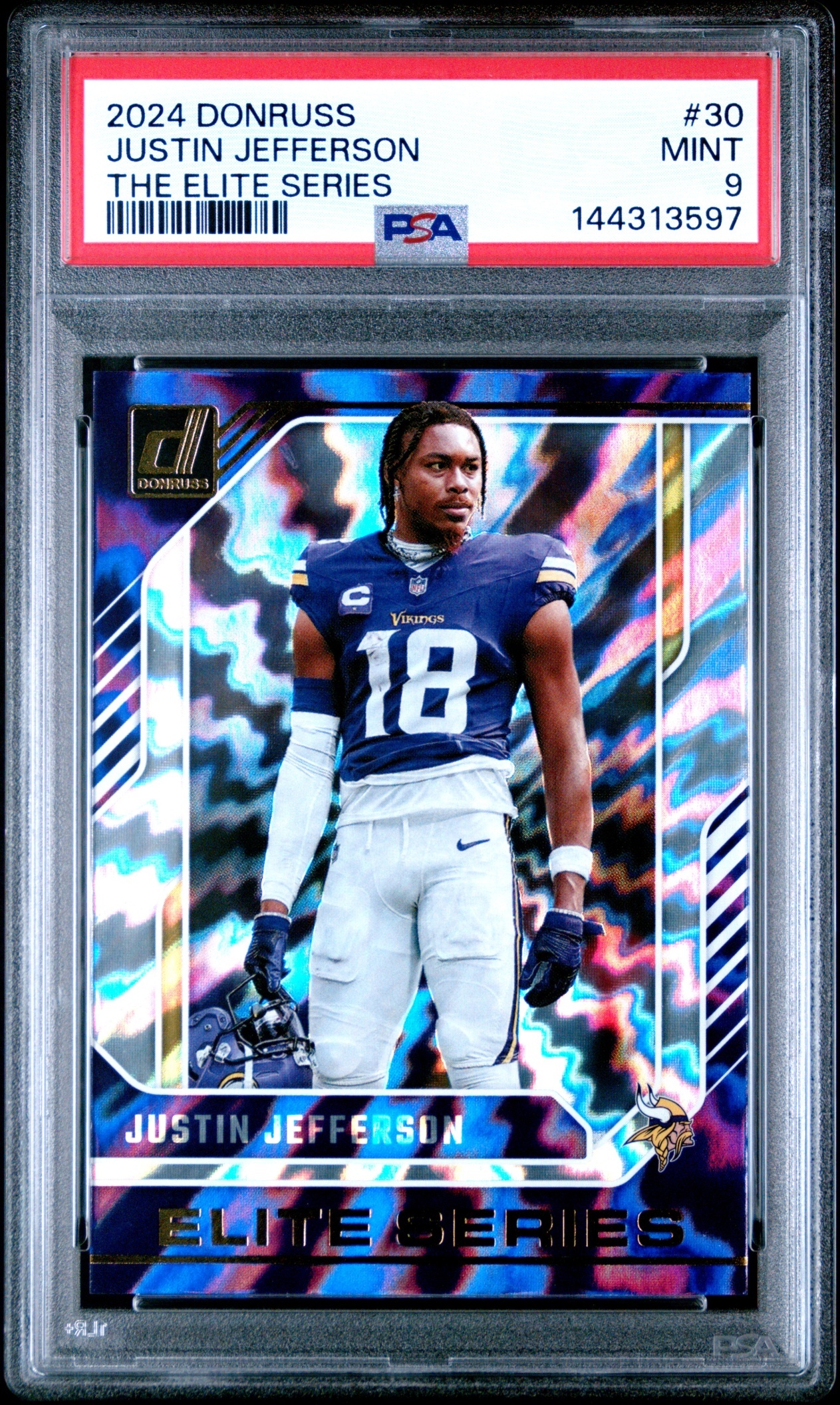 Card image for 2024 Panini Donruss Justin Jefferson The Elite Series #30 Vikings