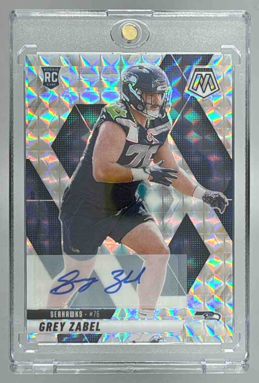 Card image for 2025 Panini Football Mosaic Grey Zabel Rookie Auto #328 RC Seattle Seahawks