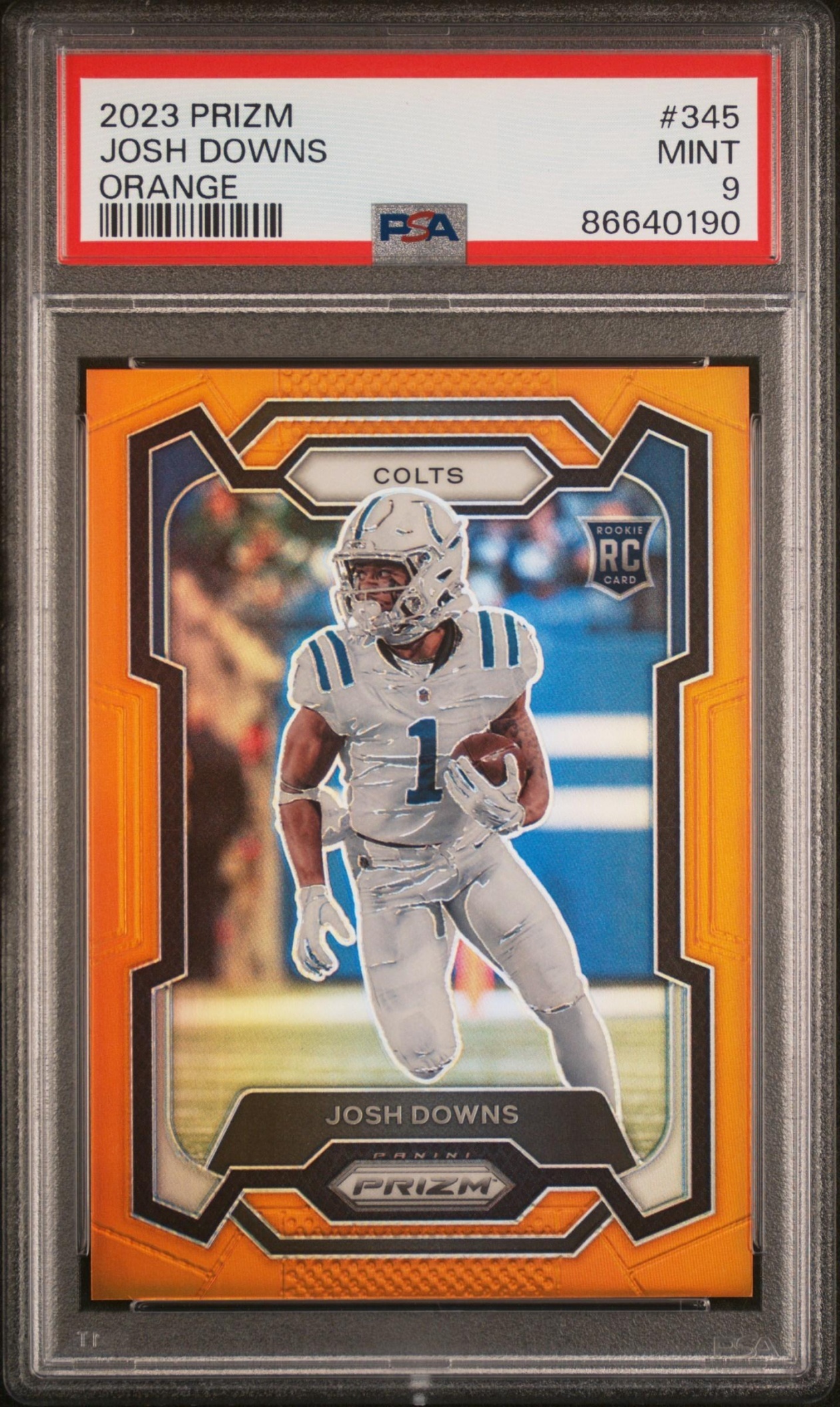 Card image for 2023 Panini Football Prizm Josh Downs Orange /249 #345 RC Indianapolis Colts