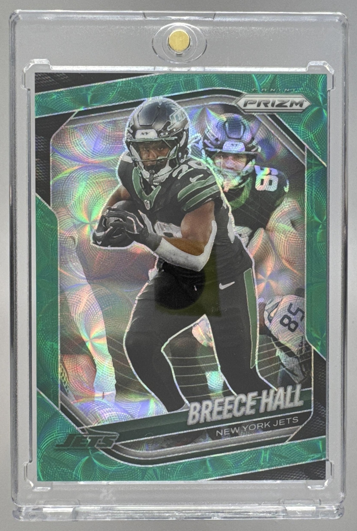 Card image for 2025 Panini Football Prizm Breece Hall Green Scope /75 #50 New York Jets