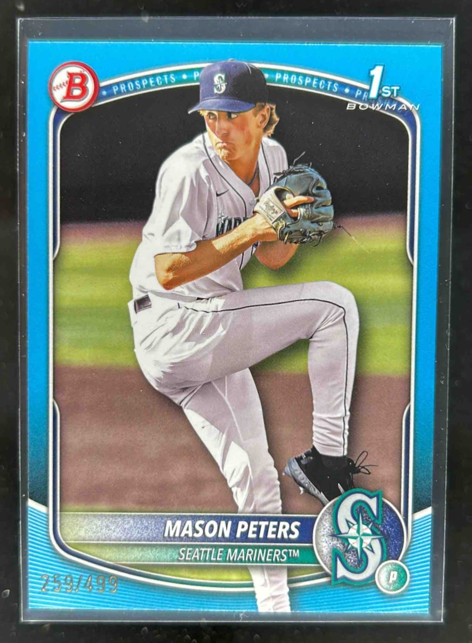 Card image for Mason Peters 2025 Bowman Draft Sky Blue Border /499