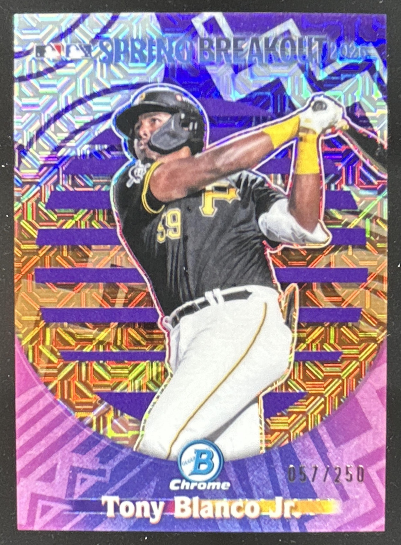 Card image for Tony Blanco Jr. 2026 Bowman Chrome Mega Box MLB Spring Breakout Purple Mojo Refractor /250