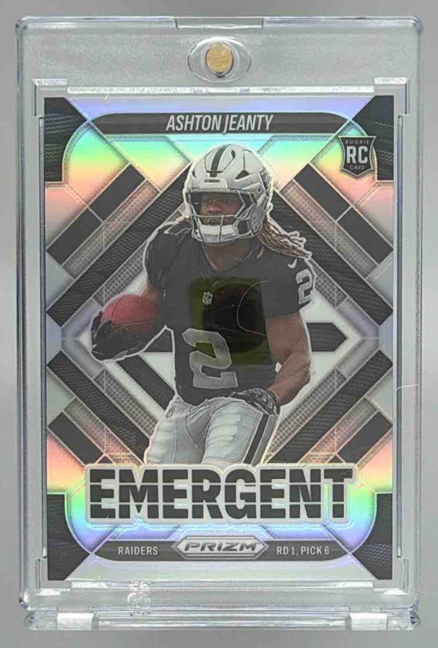 Card image for 2025 Panini Football Prizm Ashton Jeanty Emergent Silver #10 Las Vegas Raiders