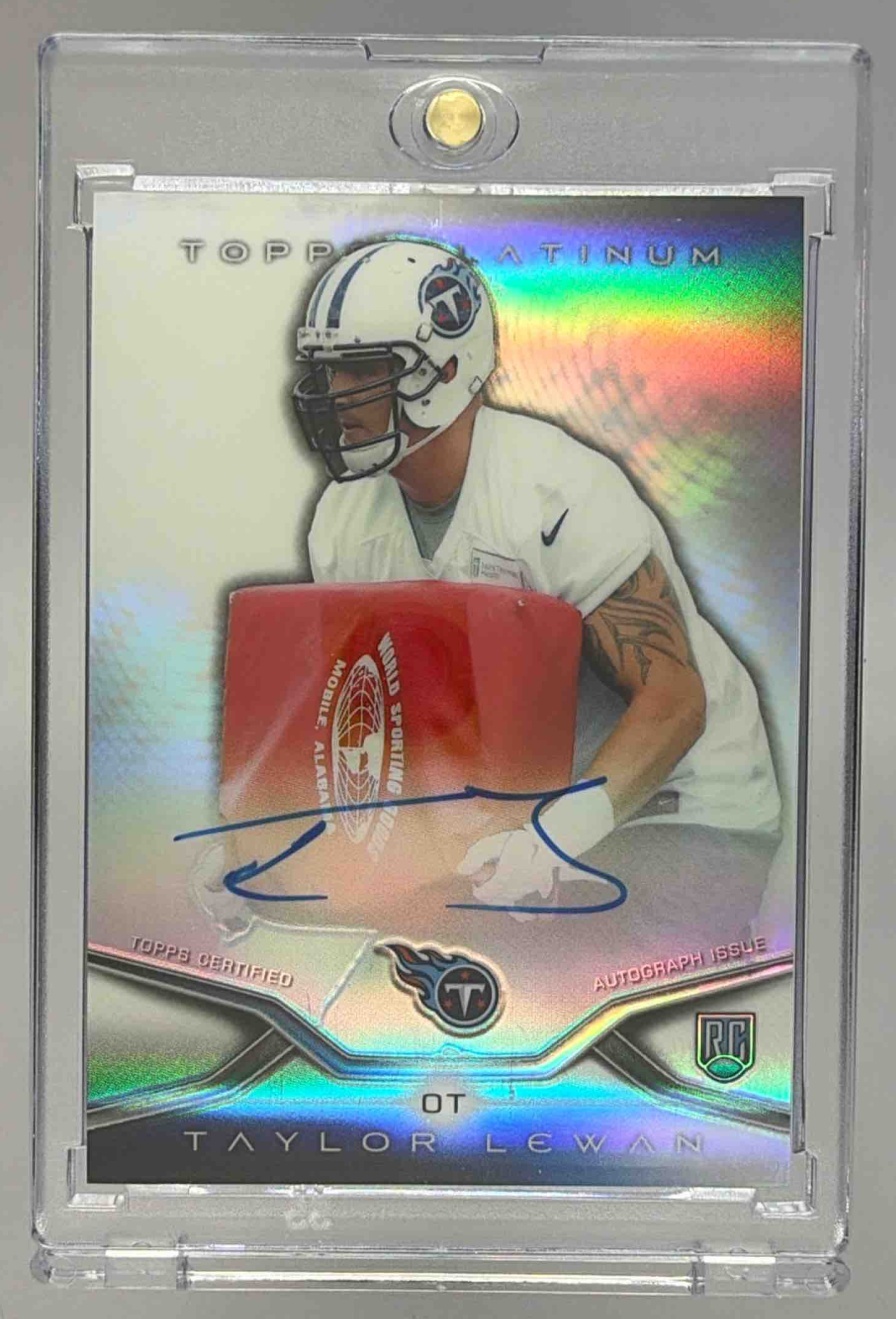 Card image for 2014 Topps Football Platinum Taylor Lewan Auto Refractor #22 RC Tennessee Titans