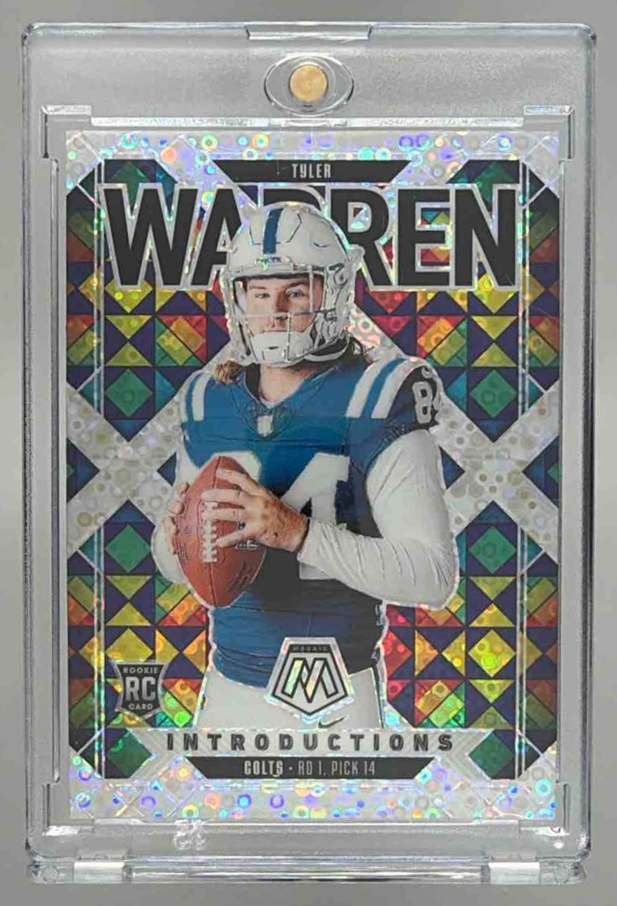 Card image for 2025 Panini Football Prizm Tyler Warren Fireworks #12 RC Indianapolis Colts