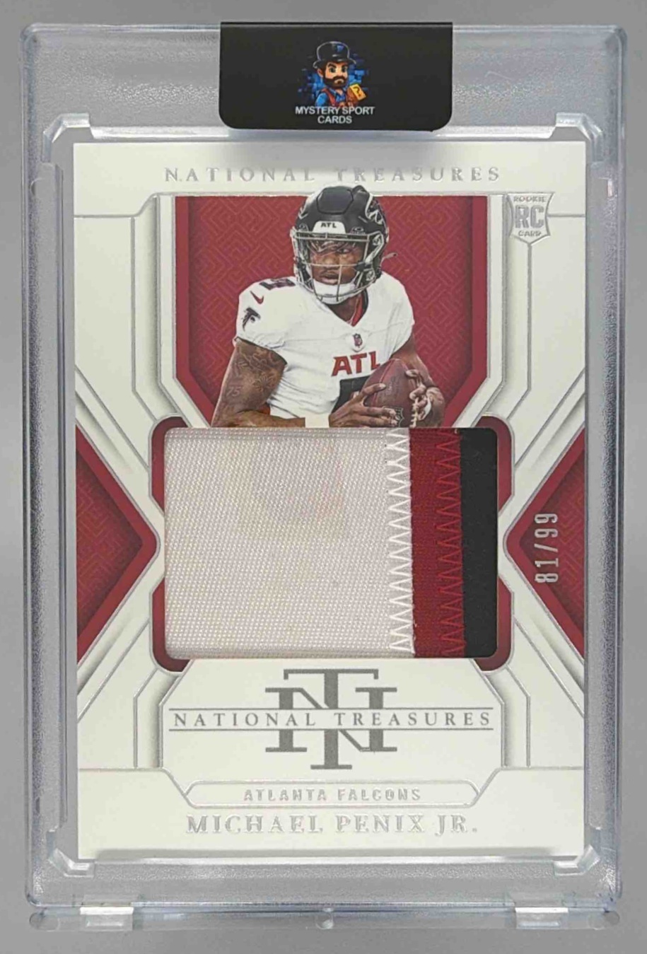 Card image for 2025 Panini National Treasures Michael Penix Jr. Century Materials /99 #CM-MPJ MEM Falcons