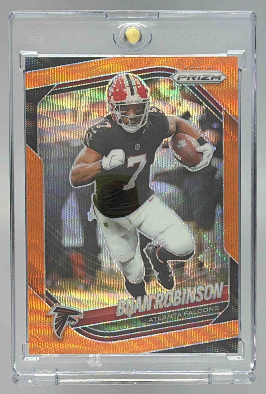 Card image for 2025 Panini Football Prizm Bijan Robinson Orange Wave /65 #96 Atlanta Falcons