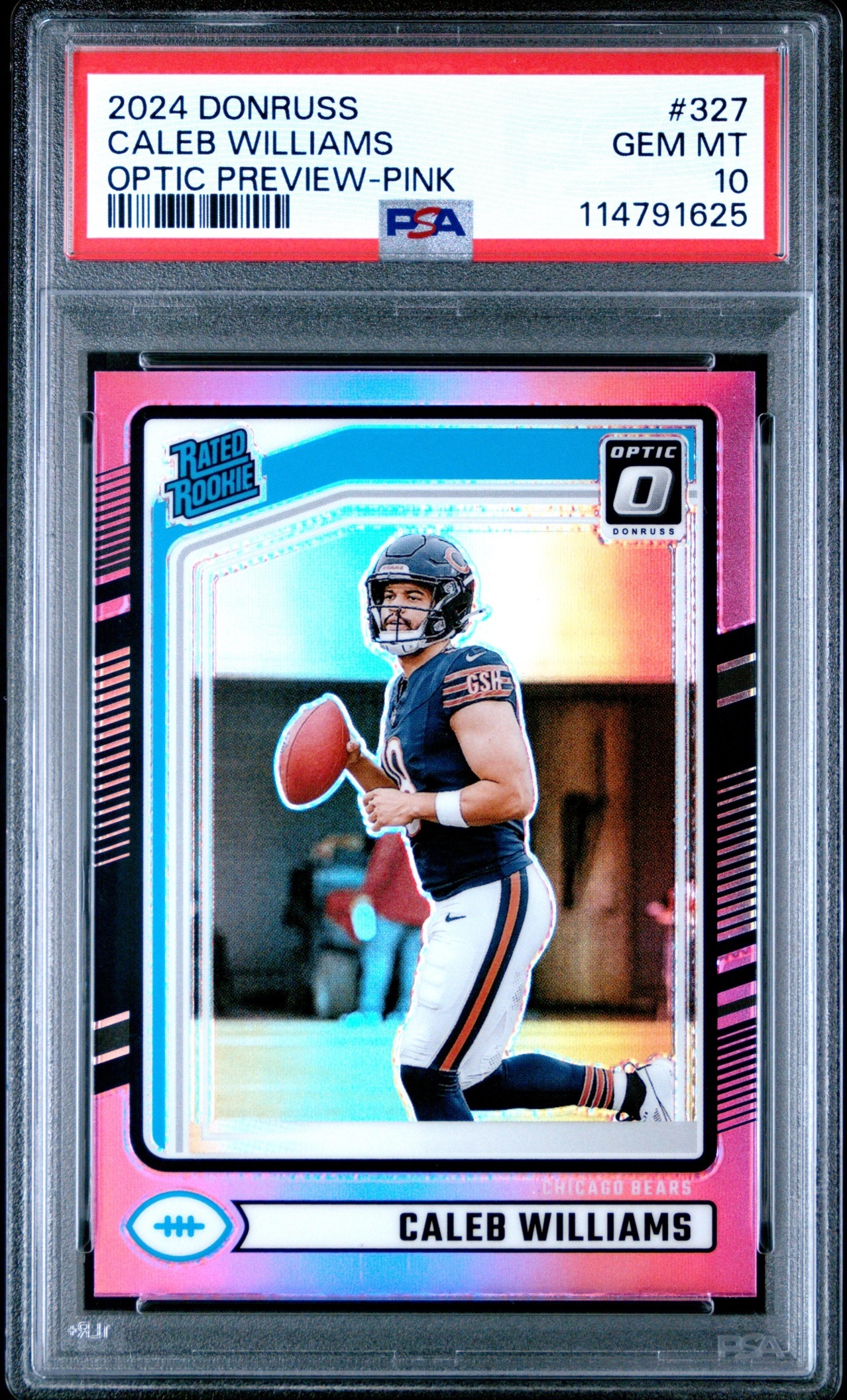 Card image for 2024 Panini Donruss Caleb Williams Optic Rated Rookie Preview Pink #327 Bears