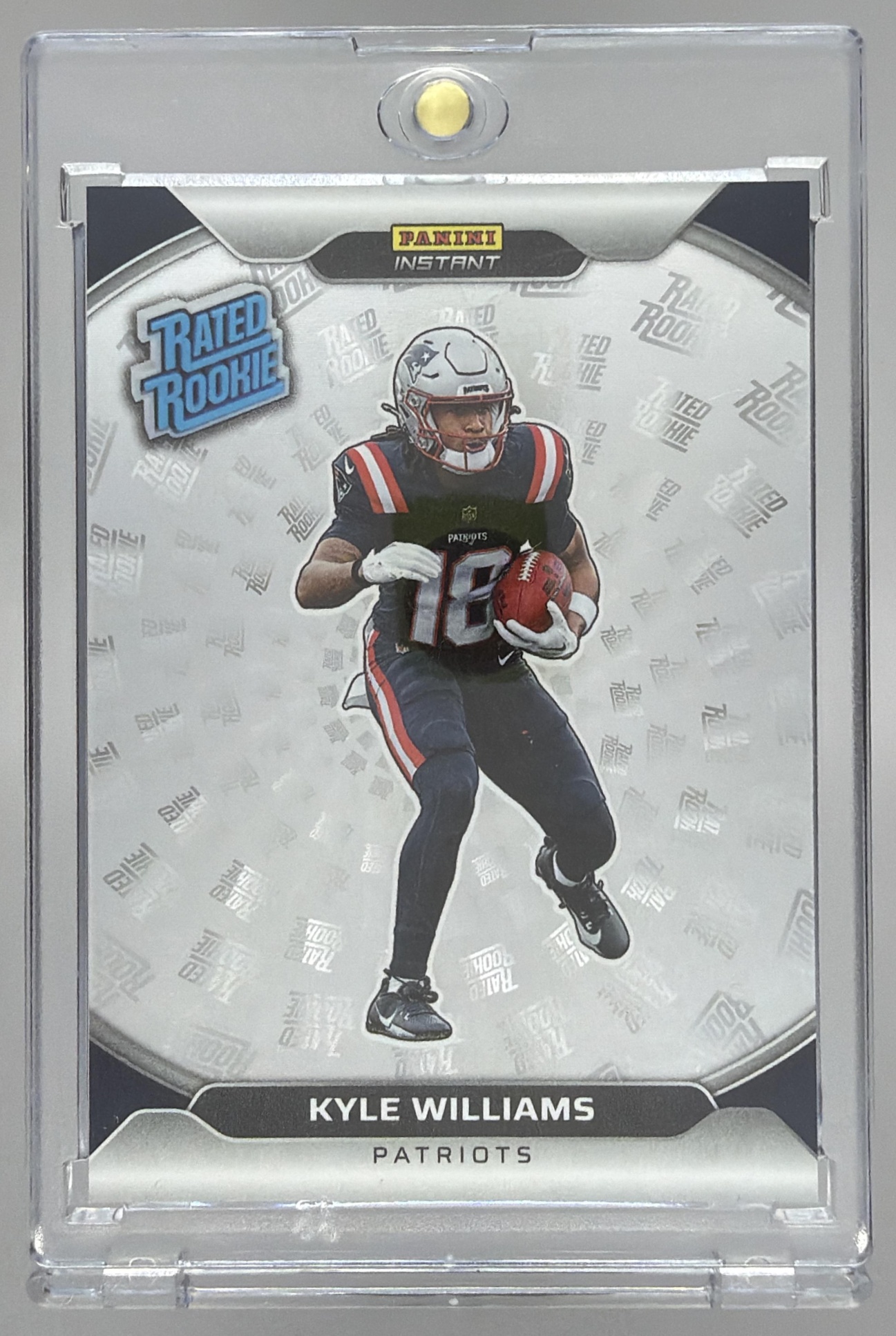 Card image for 2025 Panini Instant NFL Rated Rookie Holoflex Kyle Williams /99 #RRH-19 Patriots