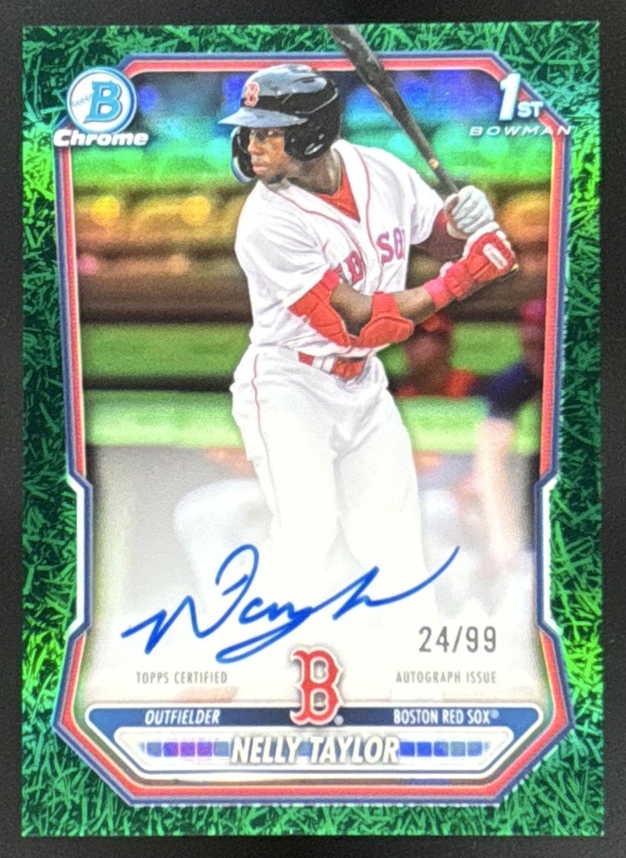 Card image for 2026 Bowman Nelly Taylor Chrome Auto Green Grass Refractor /99 1st Prospect