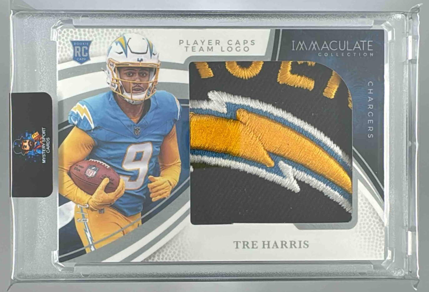 Card image for 2025 Panini Immaculate Collection Tre Harris Rookie Player Caps Team Logo /9 #37 MEM RC Chargers