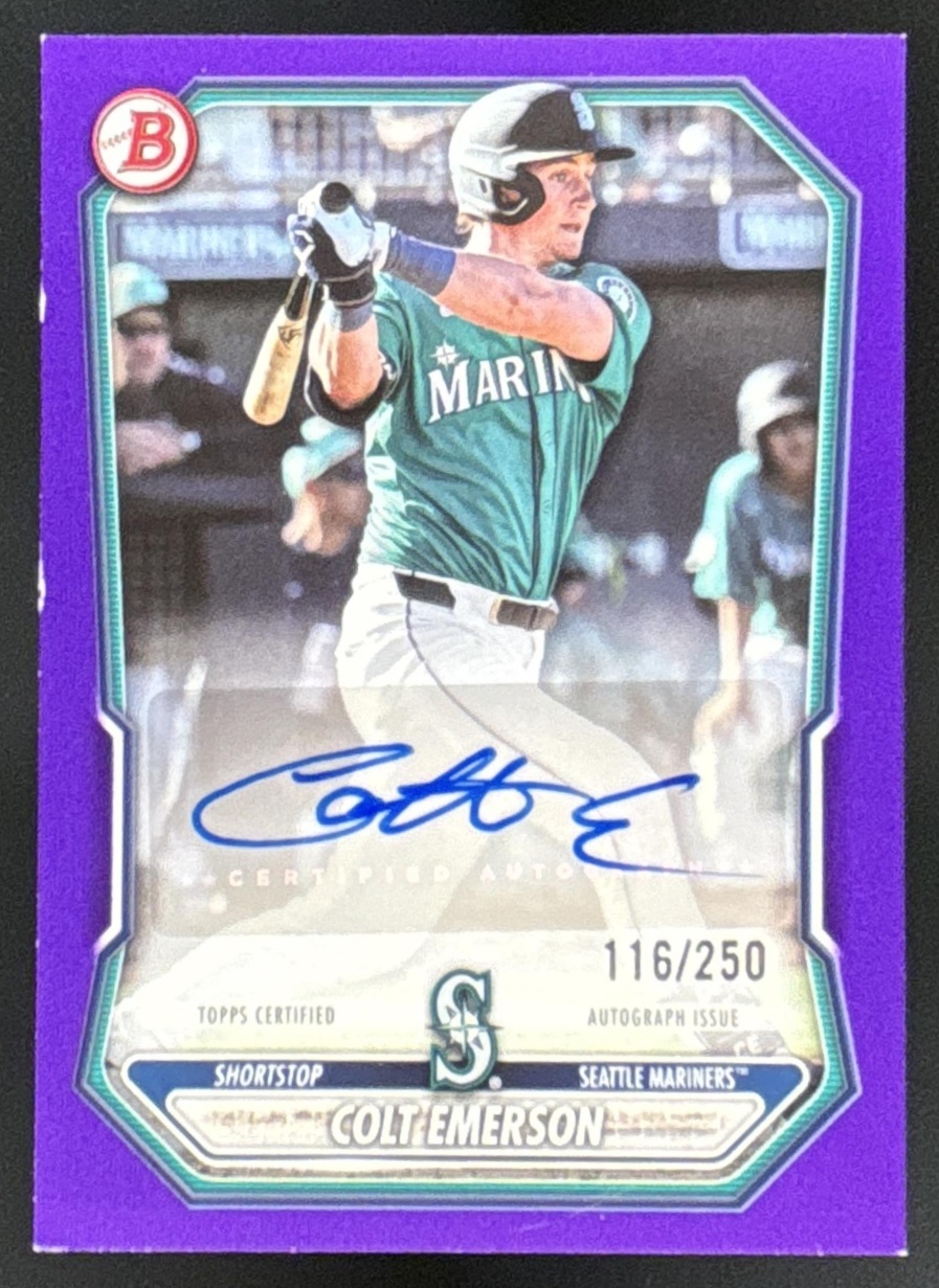 Card image for 2026 Bowman Colt Emerson Prospect Retail Auto Purple Border /250