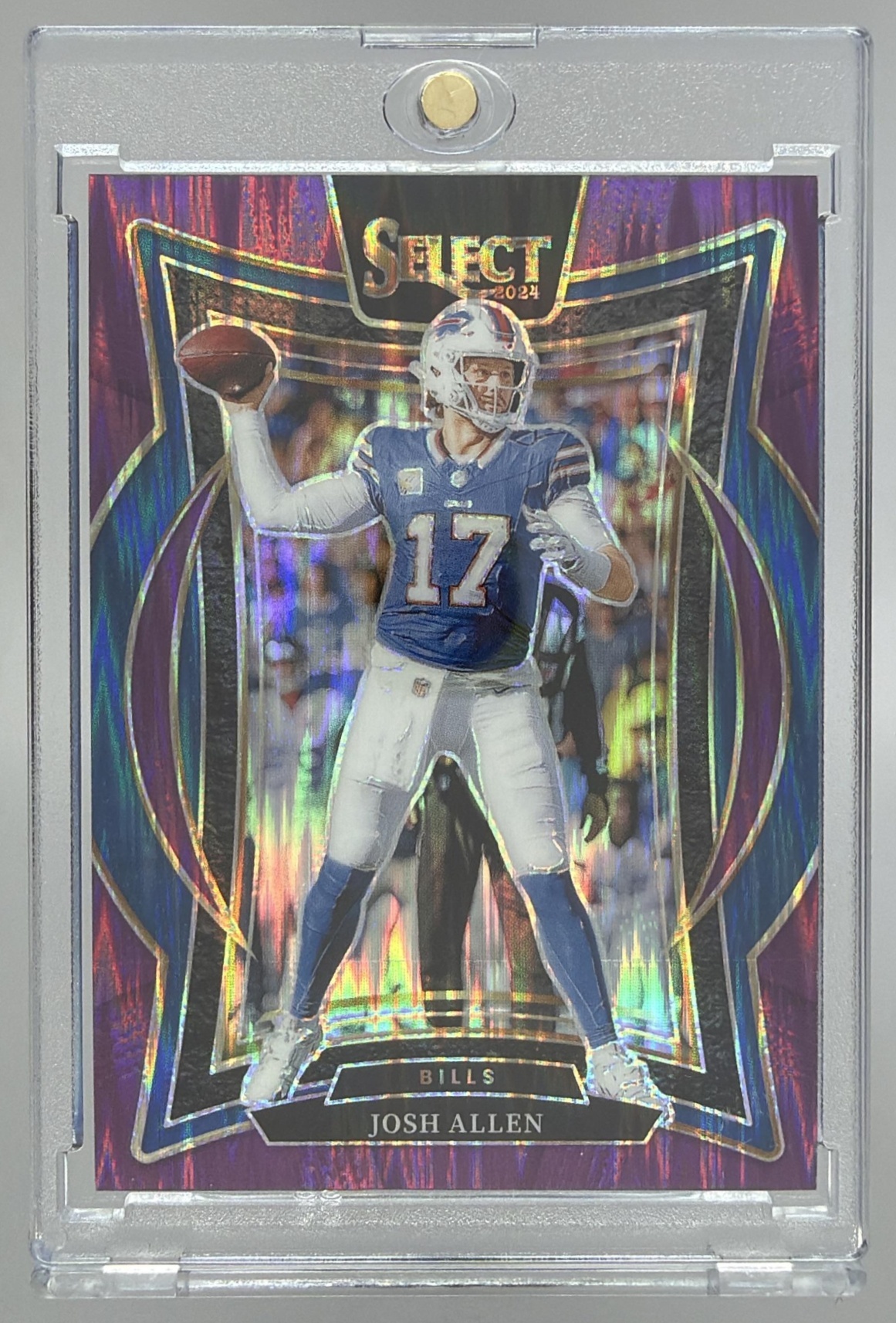 Card image for 2024 Panini Select Josh Allen Concourse Purple Prizm Shock /360 #34 Bills