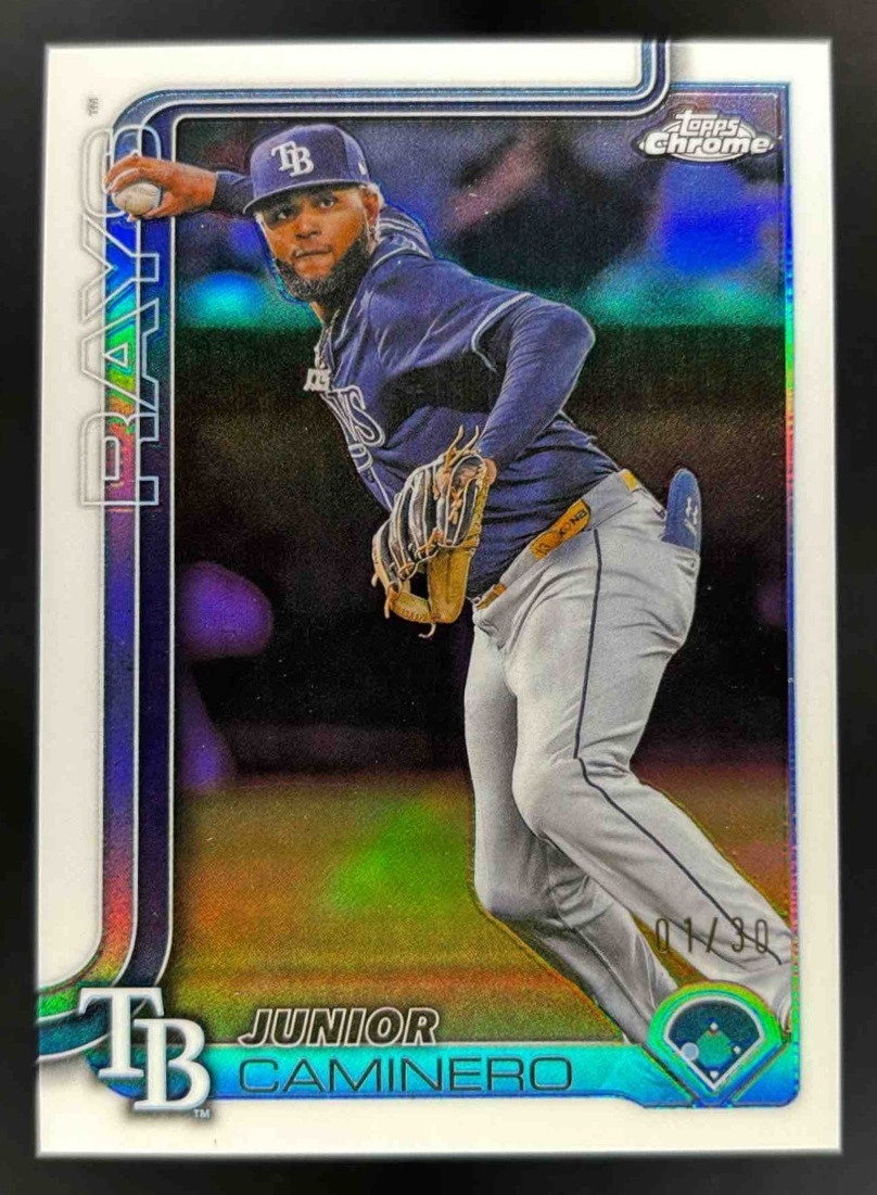 Card image for 2025 Topps Chrome Update Junior Caminero White Refractor /30 #USC109 Rays