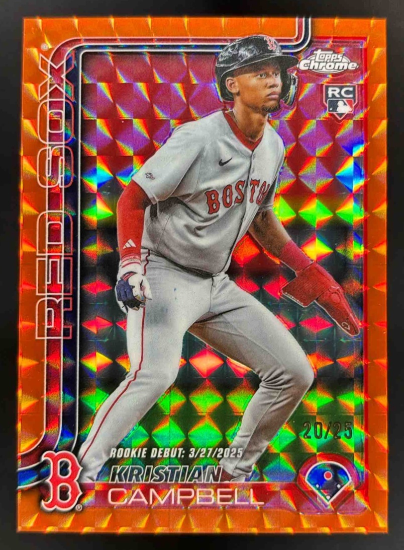 Card image for 2025 Topps Chrome Update Kristian Campbell Orange Geometric Refractor /25 RC