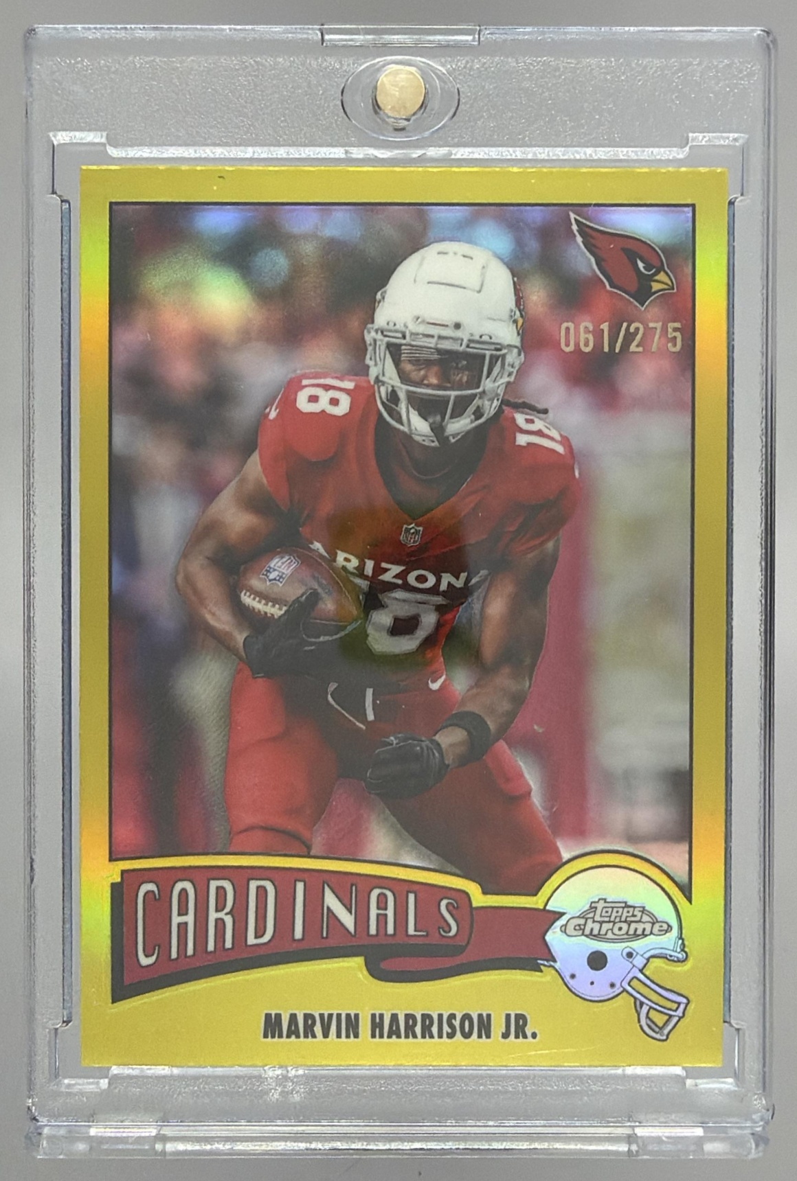 Card image for 2025 Topps Chrome Marvin Harrison Jr. 1975 Yellow Refractor /275 #1975-1 Cardinals