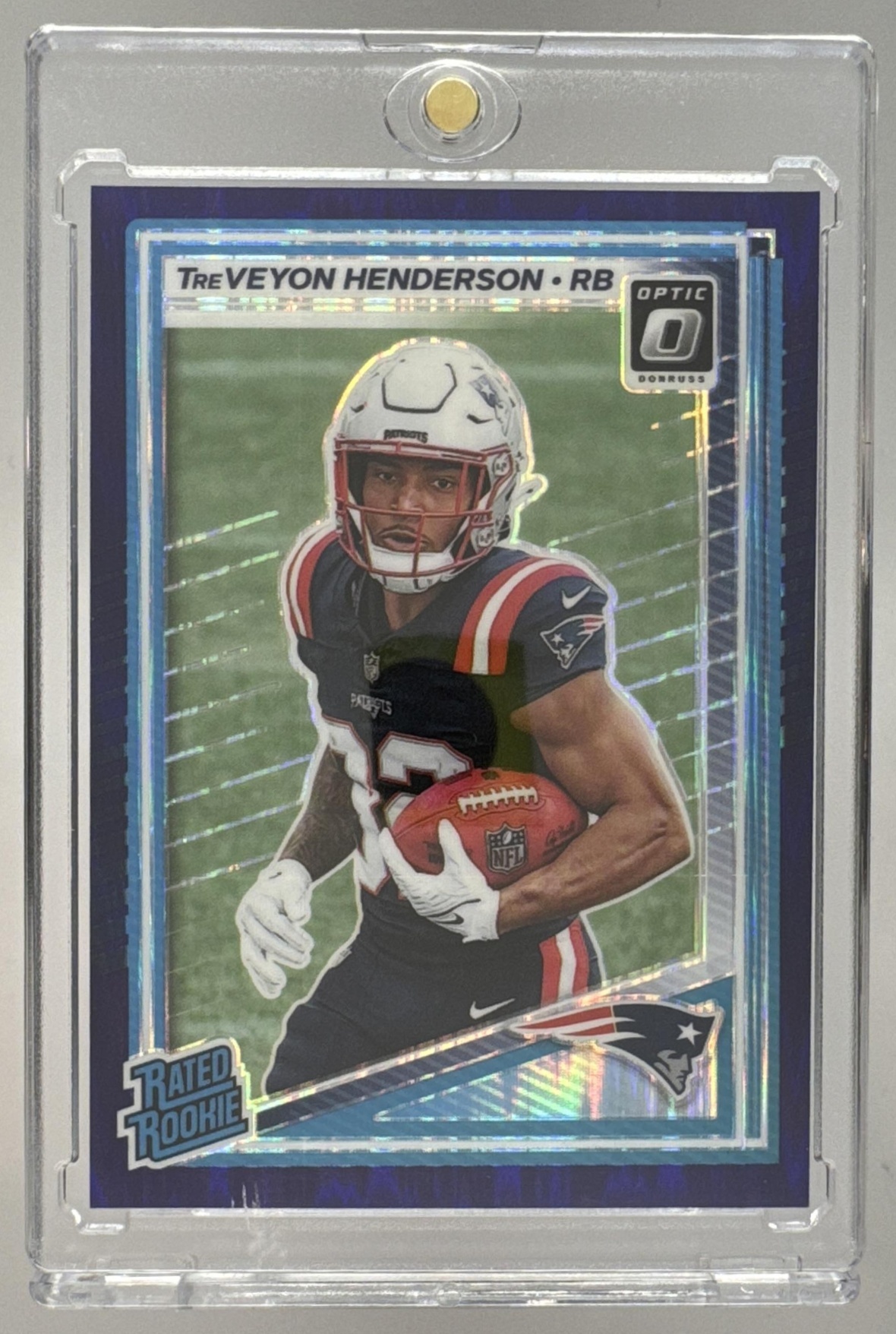 Card image for 2025 Panini Donruss Optic TreVeyon Henderson Rated Rookie RPS Auto /350 #248 Patriots