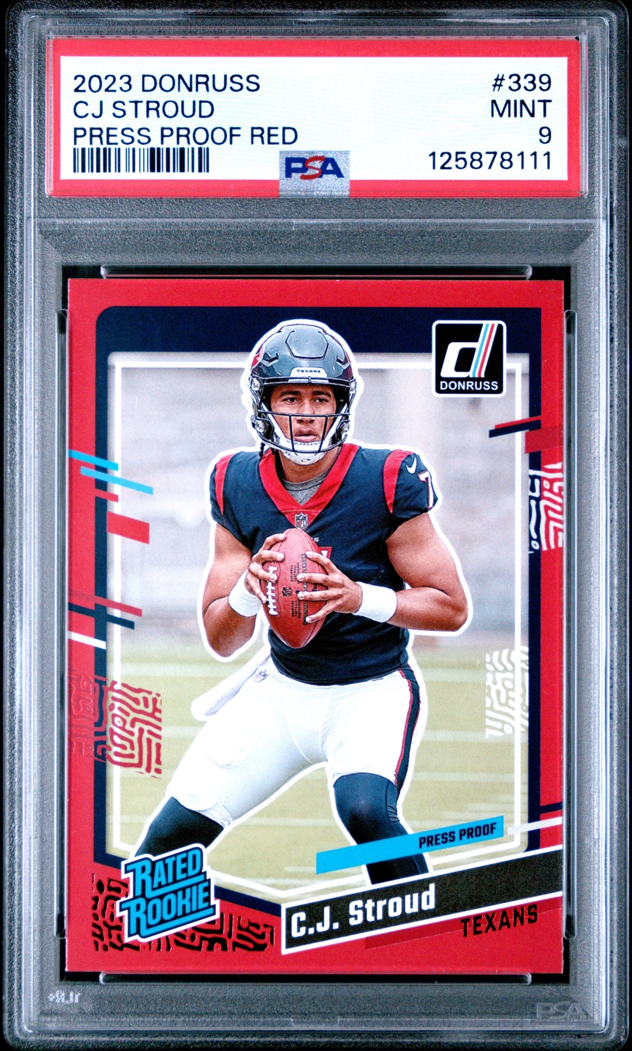 Card image for 2023 Panini Donruss C.J. Stroud Press Proof Red #339 RC Rated Rookie Texans