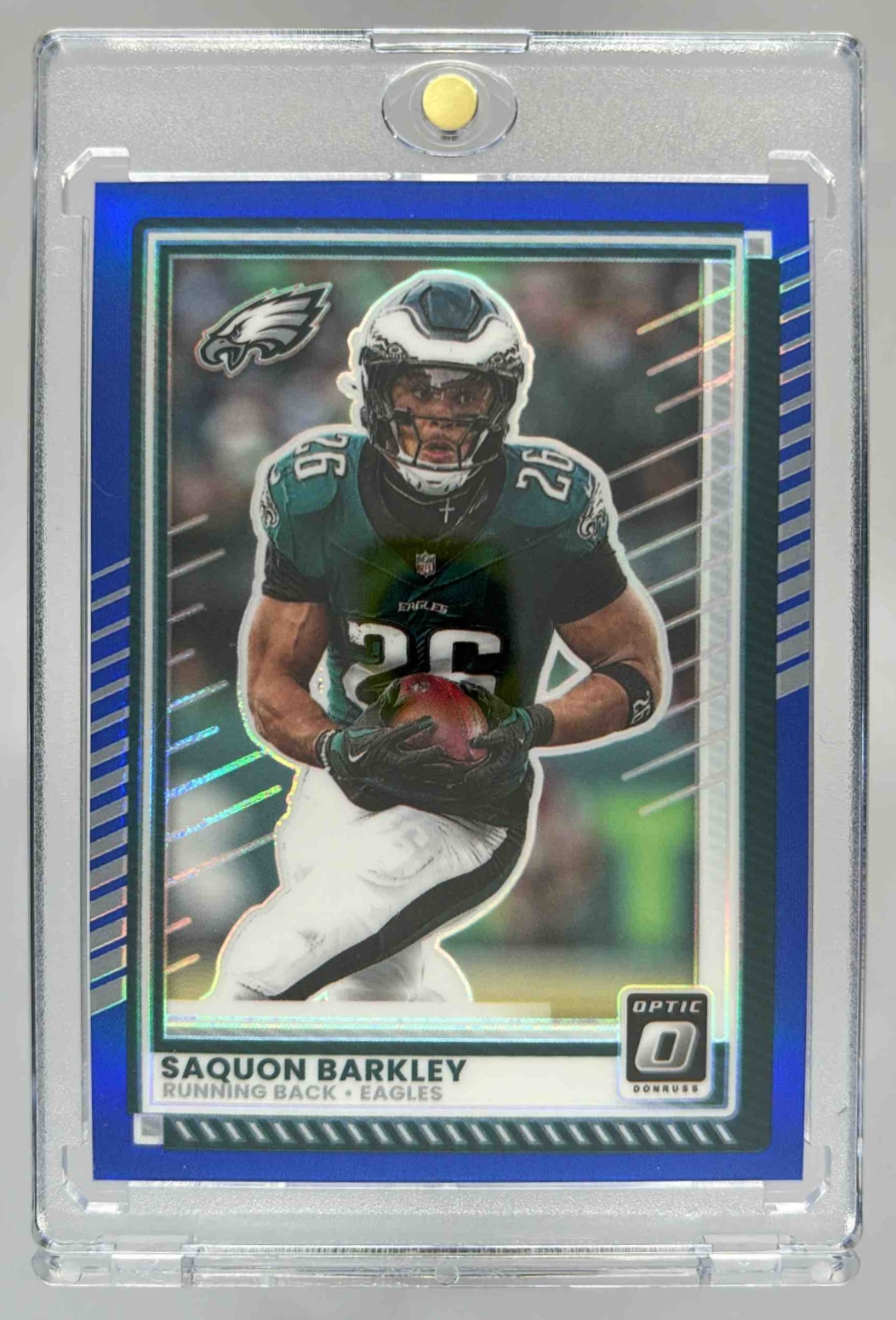 Card image for 2025 Panini Donruss Optic Saquon Barkley Blue Prizm /249 #15 Eagles